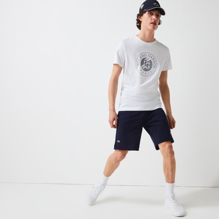 Lacoste SPORT Roland Garros Pamuklu Fleece Shorts Lacivert Mavi Yeşil Beyaz | 80MWxydU