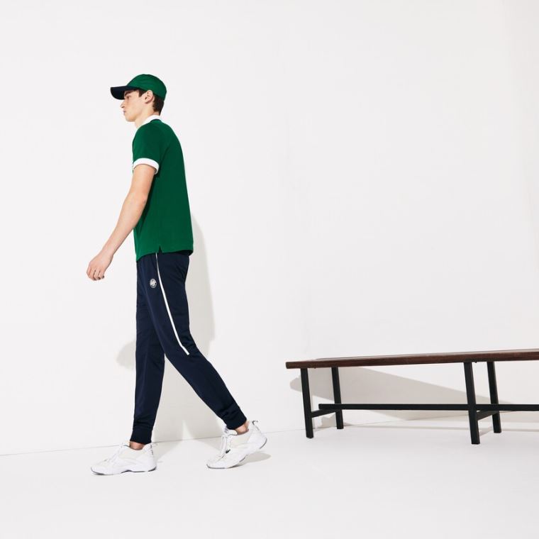 Lacoste SPORT Roland Garros Plant-Print Pamuklu Polo Shirt Yeşil Beyaz Lacivert Mavi | EFDVLTDw