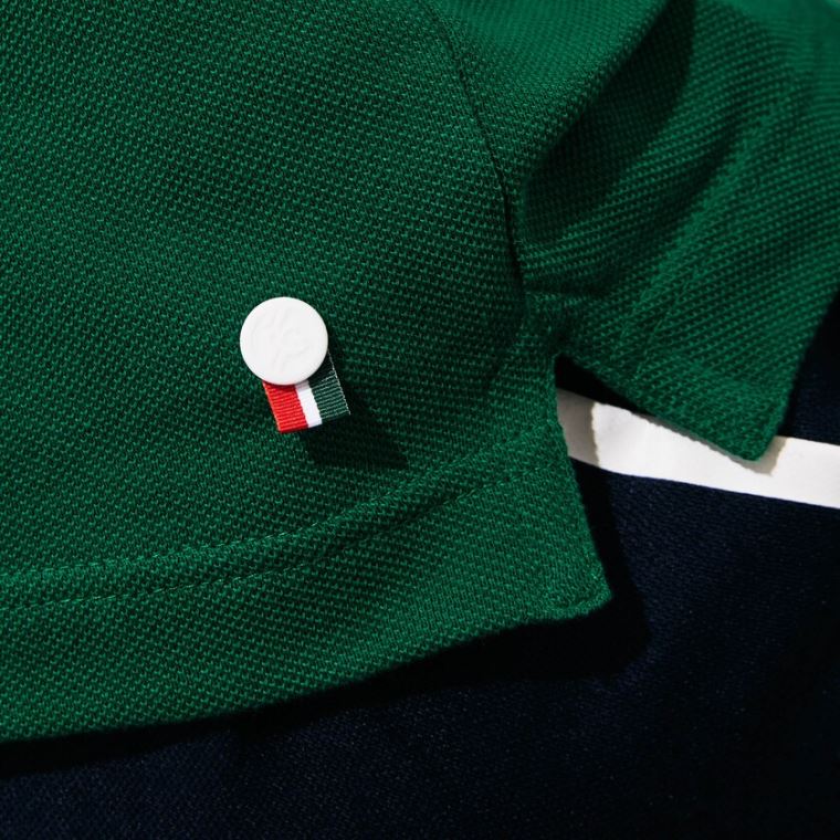 Lacoste SPORT Roland Garros Plant-Print Pamuklu Polo Shirt Yeşil Beyaz Lacivert Mavi | EFDVLTDw