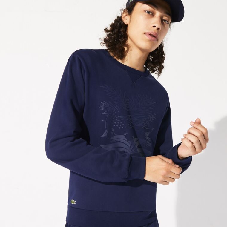 Lacoste SPORT Roland Garros Plant Print Sweatshirt Lacivert Mavi Yeşil | yymqeQMg