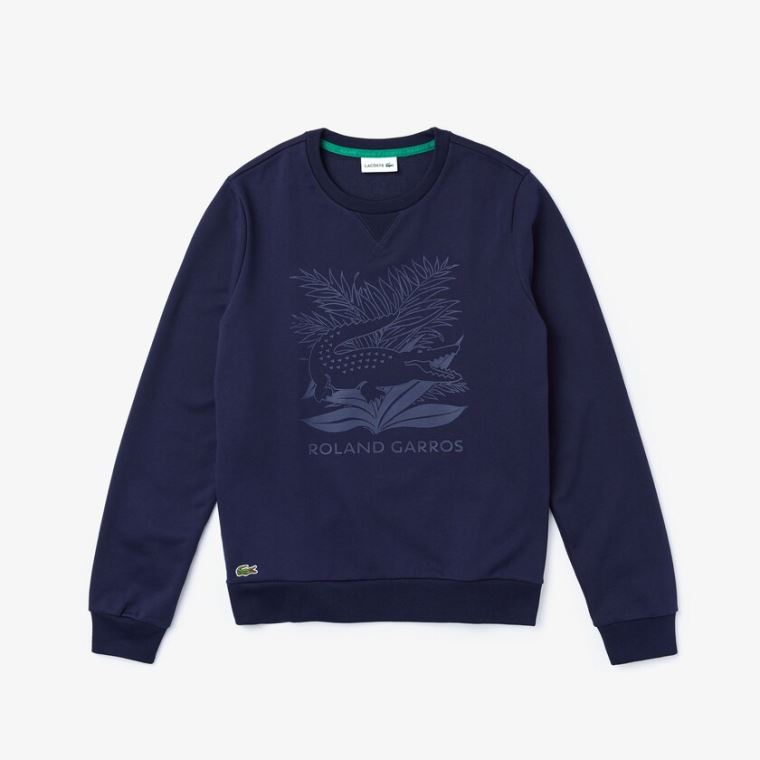 Lacoste SPORT Roland Garros Plant Print Sweatshirt Lacivert Mavi Yeşil | yymqeQMg