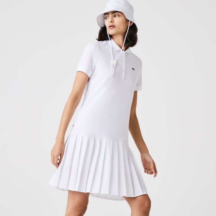 Lacoste SPORT Roland Garros Pleated Polo Elbise Beyaz Yeşil Lacivert Mavi | mvVSvBI5