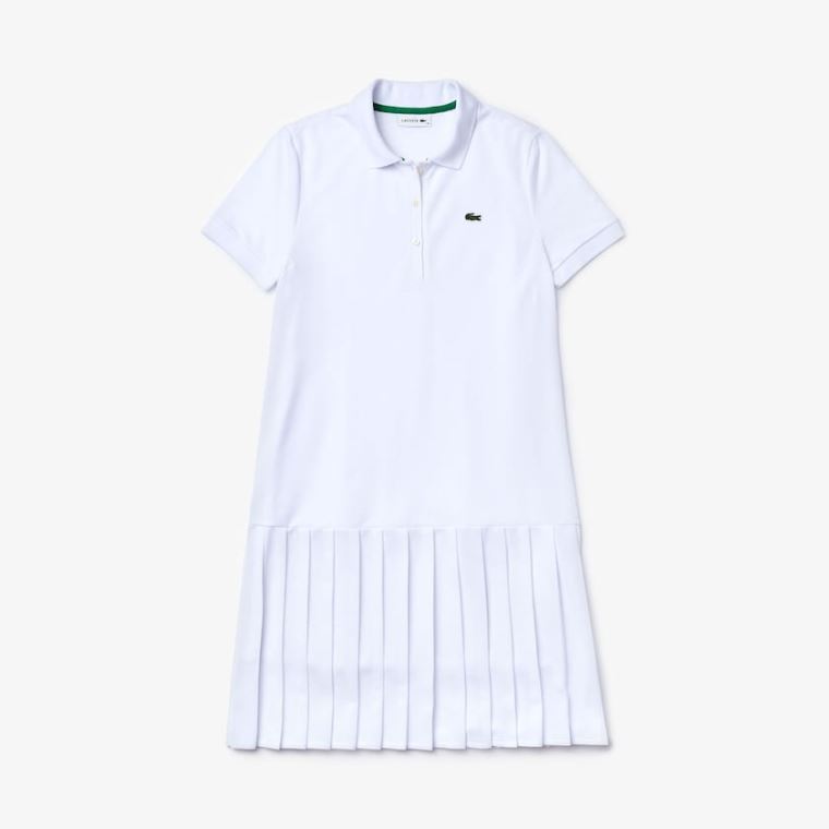 Lacoste SPORT Roland Garros Pleated Polo Elbise Beyaz Yeşil Lacivert Mavi | mvVSvBI5