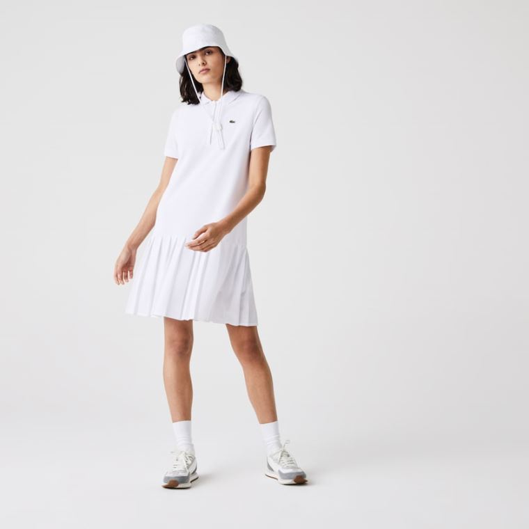 Lacoste SPORT Roland Garros Pleated Polo Elbise Beyaz Yeşil Lacivert Mavi | mvVSvBI5