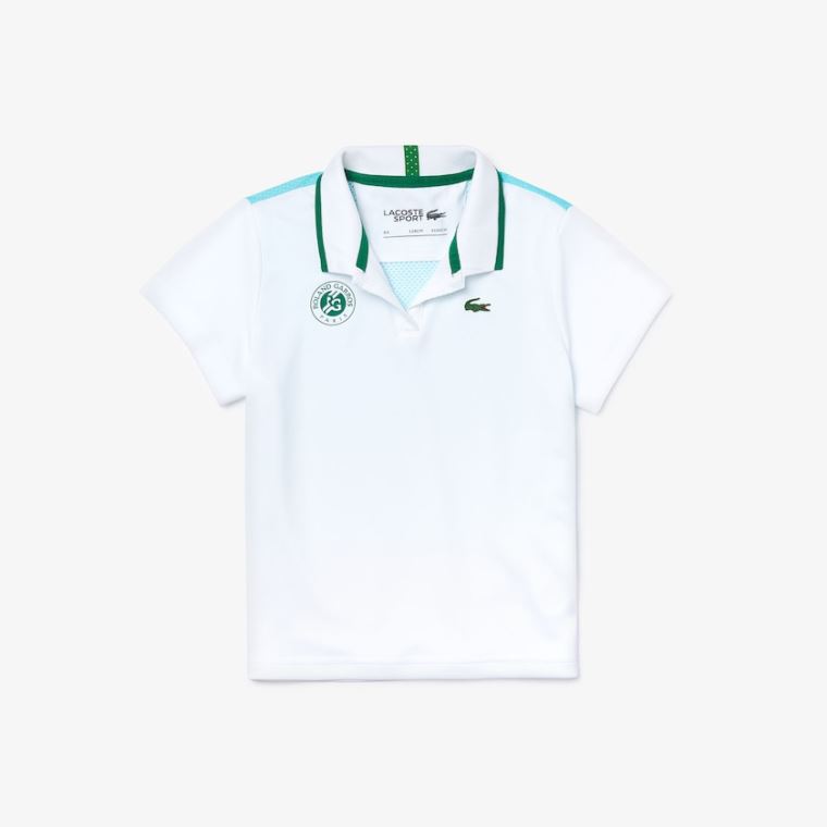 Lacoste SPORT Roland Garros V-Neck Polo Shirt Beyaz Turkuaz Yeşil | 6PB2cvLn