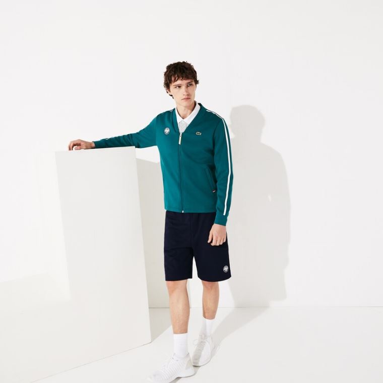 Lacoste SPORT Roland Garros V-Neck Zip Sweatshirt Yeşil Beyaz Kırmızı | 6OcbspeT