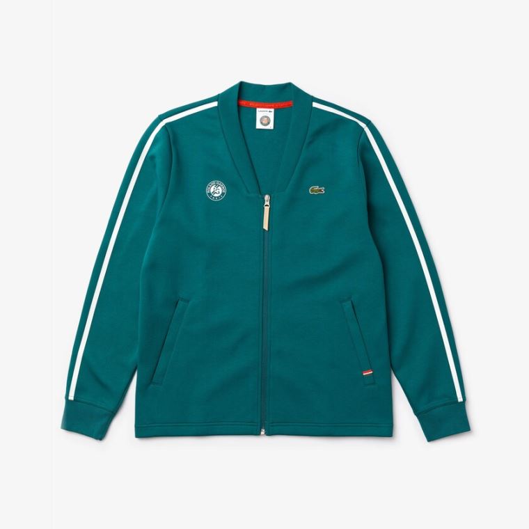 Lacoste SPORT Roland Garros V-Neck Zip Sweatshirt Yeşil Beyaz Kırmızı | 6OcbspeT