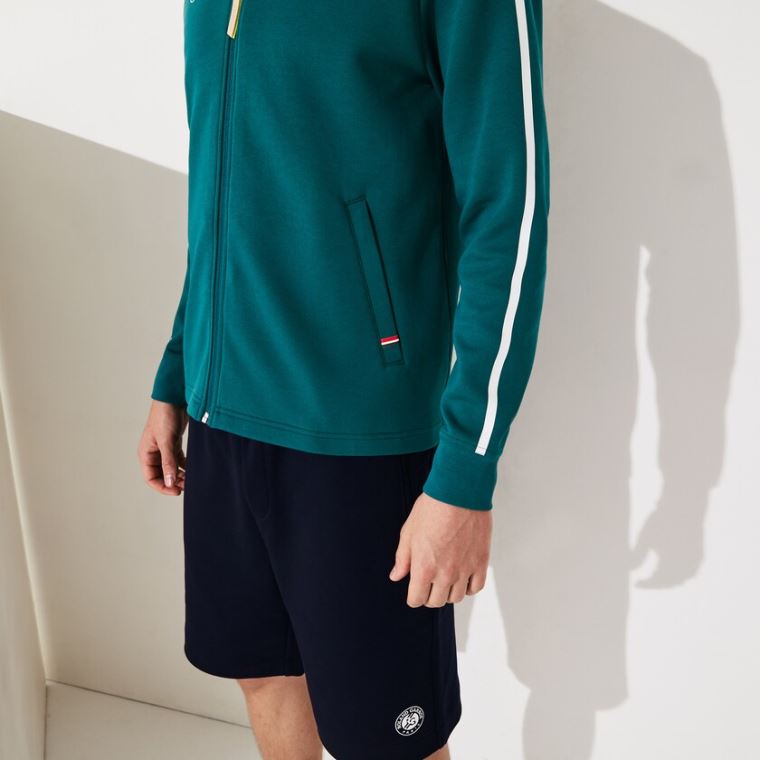 Lacoste SPORT Roland Garros V-Neck Zip Sweatshirt Yeşil Beyaz Kırmızı | 6OcbspeT