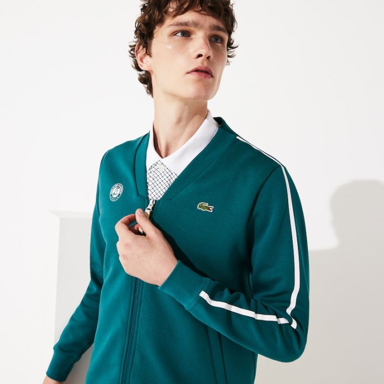 Lacoste SPORT Roland Garros V-Neck Zip Sweatshirt Yeşil Beyaz Kırmızı | 6OcbspeT