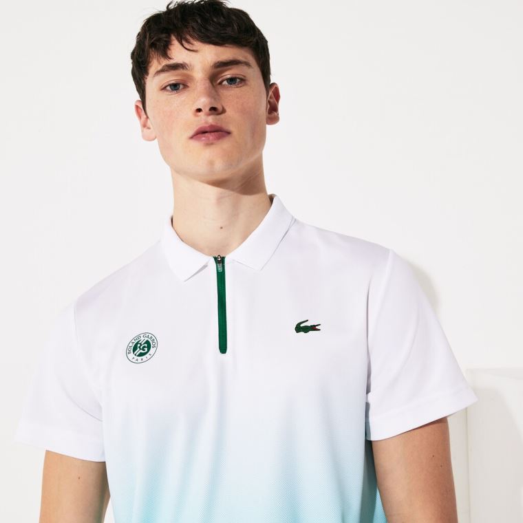 Lacoste SPORT Roland Garros Zip-Front Performance Polo Shirt Beyaz Turkuaz Yeşil | dKPTLRCY