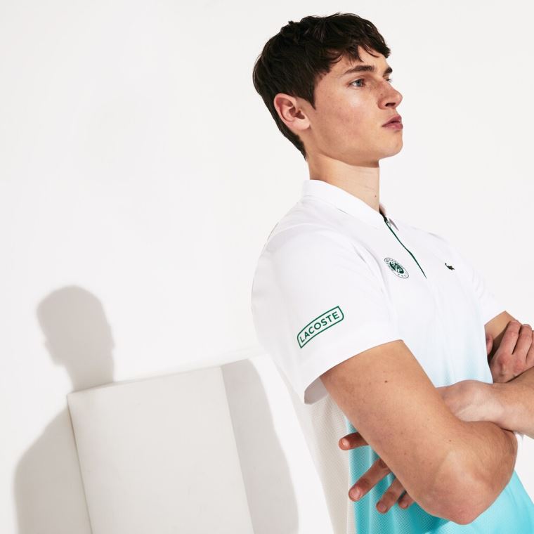 Lacoste SPORT Roland Garros Zip-Front Performance Polo Shirt Beyaz Turkuaz Yeşil | dKPTLRCY