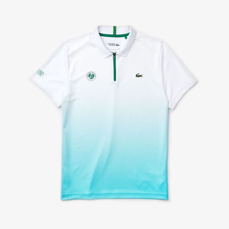 Lacoste SPORT Roland Garros Zip-Front Performance Polo Shirt Beyaz Turkuaz Yeşil | dKPTLRCY