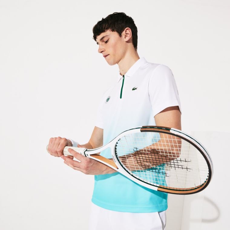 Lacoste SPORT Roland Garros Zip-Front Performance Polo Shirt Beyaz Turkuaz Yeşil | dKPTLRCY