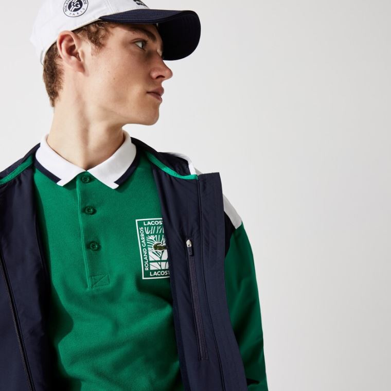 Lacoste SPORT Roland Garros Zip-Up Rüzgarlık Lacivert Mavi Yeşil Beyaz | MokW3FNj