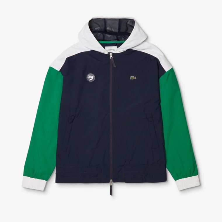 Lacoste SPORT Roland Garros Zip-Up Rüzgarlık Lacivert Mavi Yeşil Beyaz | MokW3FNj