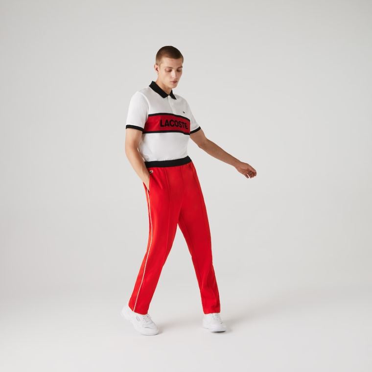 Lacoste SPORT Run-resistant Pleated Tracksuit Pants Kırmızı Siyah Beyaz | 3mjpylZW