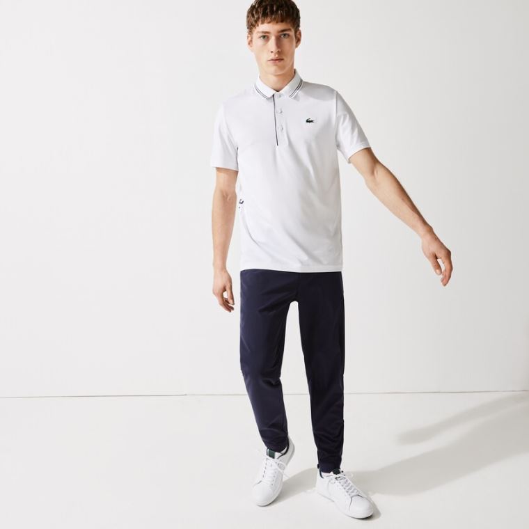 Lacoste SPORT Signature Nefes Alabilir Golf Polo Shirt Beyaz Lacivert Mavi | 1IPESmbN