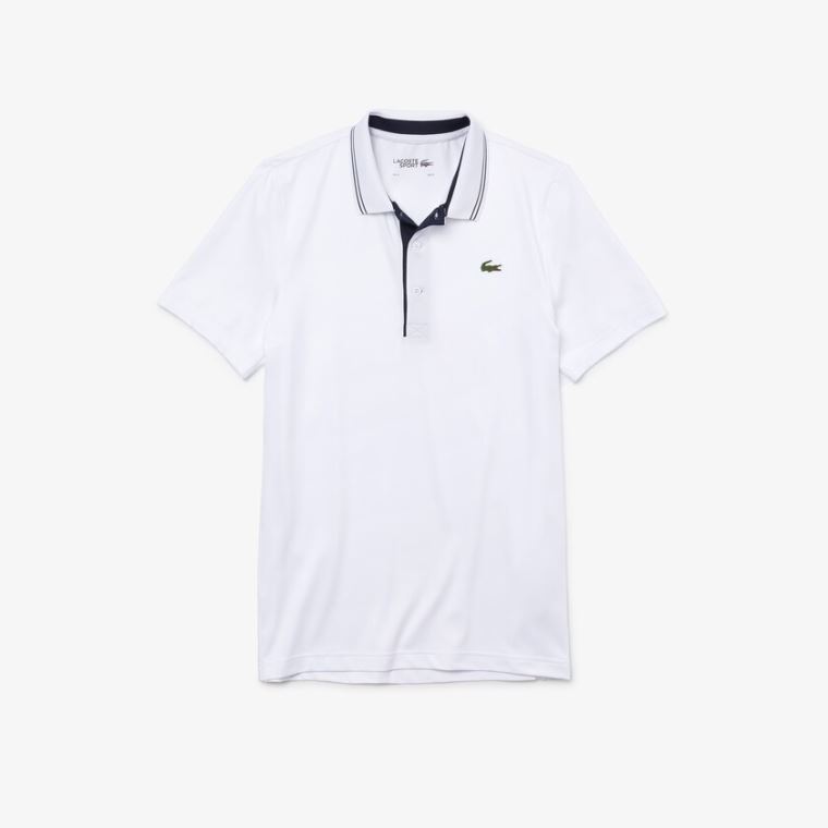 Lacoste SPORT Signature Nefes Alabilir Golf Polo Shirt Beyaz Lacivert Mavi | 1IPESmbN