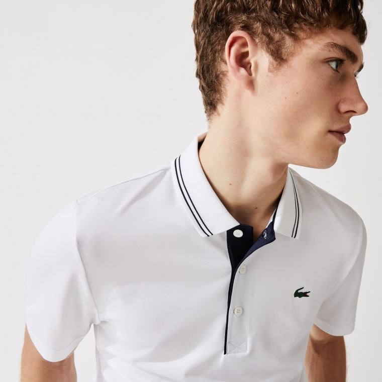 Lacoste SPORT Signature Nefes Alabilir Golf Polo Shirt Beyaz Lacivert Mavi | 1IPESmbN