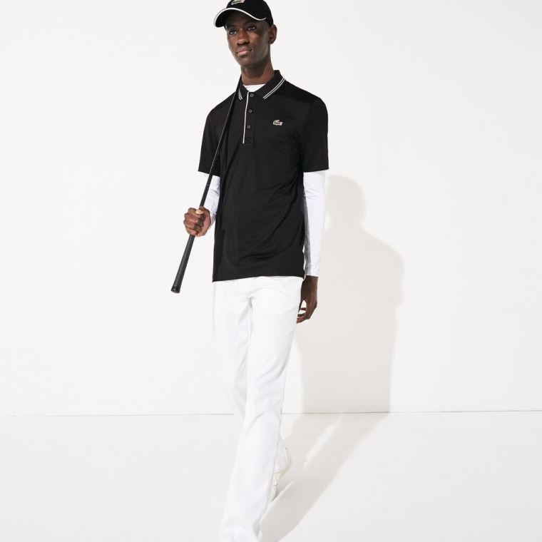 Lacoste SPORT Signature Nefes Alabilir Golf Polo Shirt Siyah Beyaz | AJDta03N