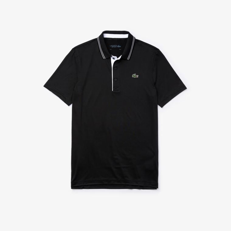 Lacoste SPORT Signature Nefes Alabilir Golf Polo Shirt Siyah Beyaz | AJDta03N