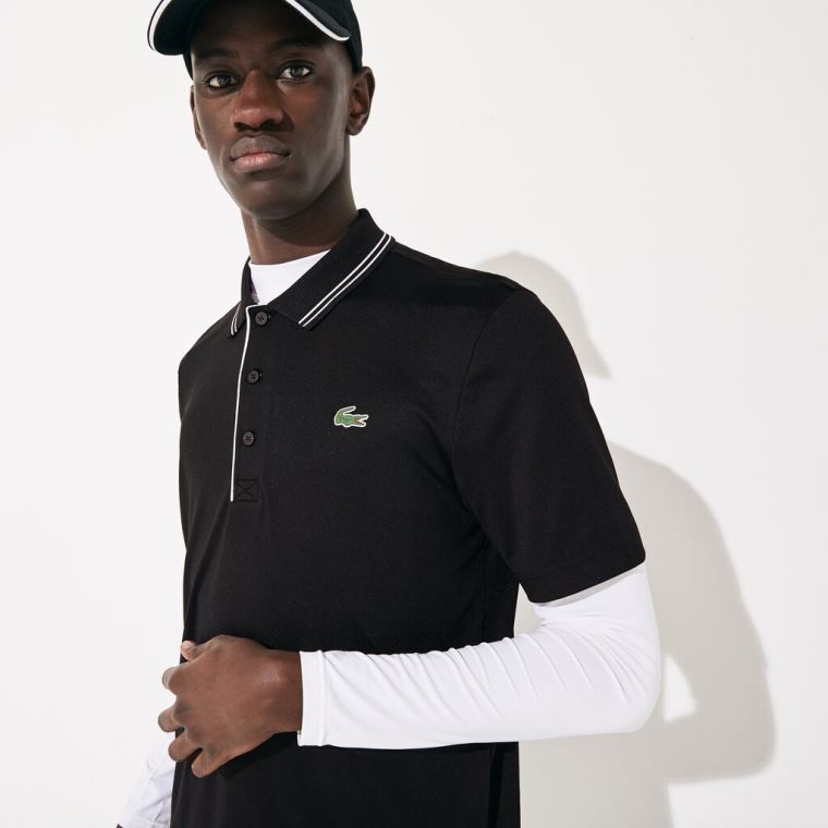 Lacoste SPORT Signature Nefes Alabilir Golf Polo Shirt Siyah Beyaz | AJDta03N