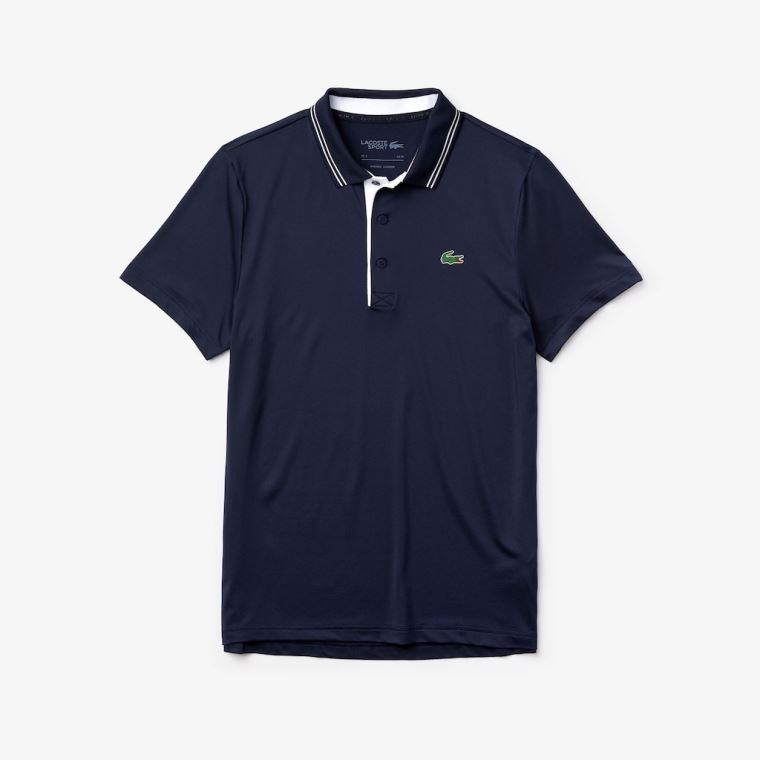 Lacoste SPORT Signature Nefes Alabilir Golf Polo Shirt Lacivert Mavi Beyaz | SricU6SH