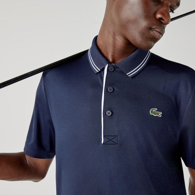 Lacoste SPORT Signature Nefes Alabilir Golf Polo Shirt Lacivert Mavi Beyaz | SricU6SH