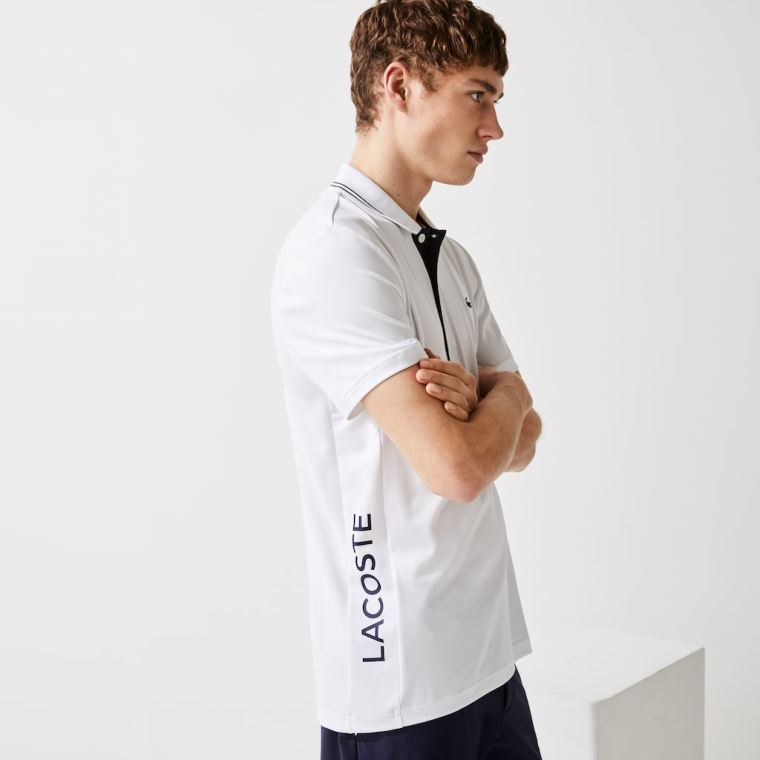 Lacoste SPORT Signature Nefes Alabilir Golf Polo Shirt Beyaz Lacivert Mavi | iMLui7s3