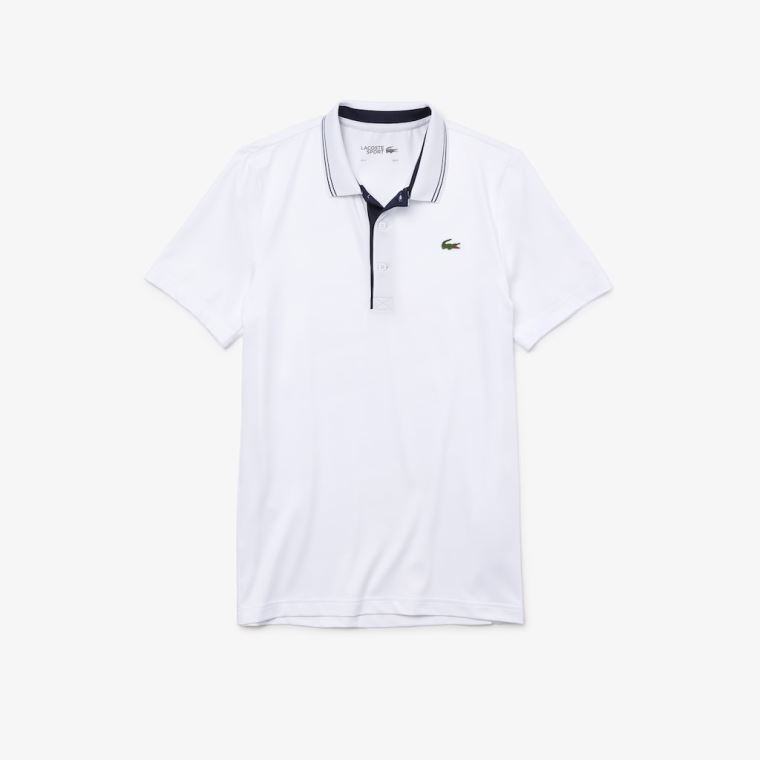 Lacoste SPORT Signature Nefes Alabilir Golf Polo Shirt Beyaz Lacivert Mavi | iMLui7s3