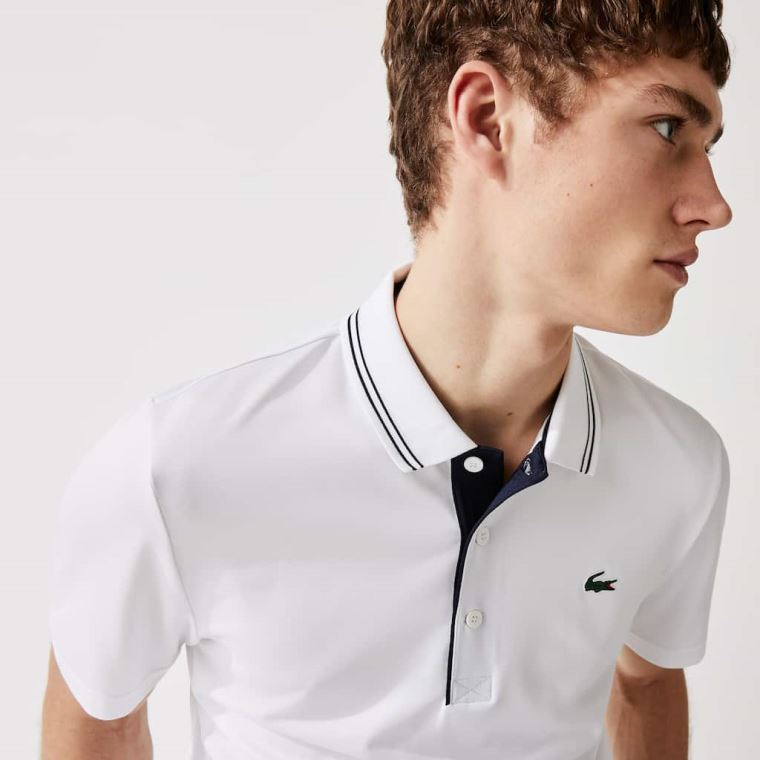 Lacoste SPORT Signature Nefes Alabilir Golf Polo Shirt Beyaz Lacivert Mavi | iMLui7s3