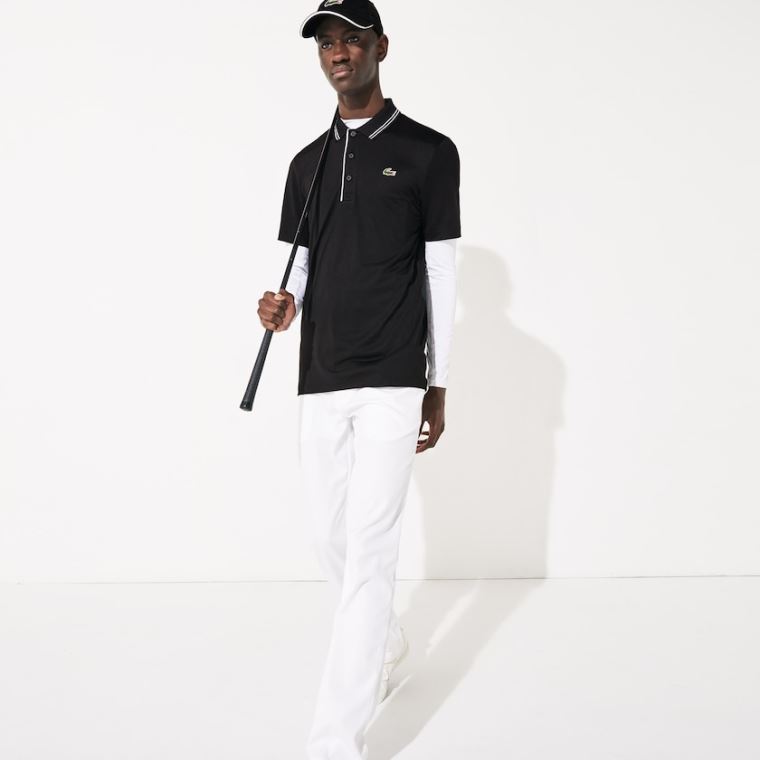 Lacoste SPORT Signature Nefes Alabilir Golf Polo Shirt Siyah Beyaz | nU1vYRnO