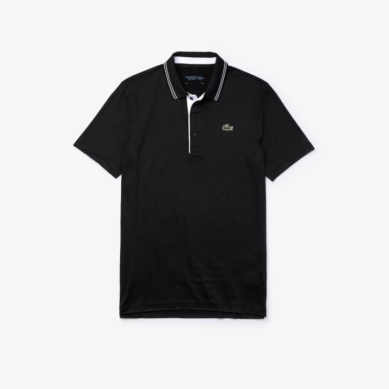 Lacoste SPORT Signature Nefes Alabilir Golf Polo Shirt Siyah Beyaz | nU1vYRnO