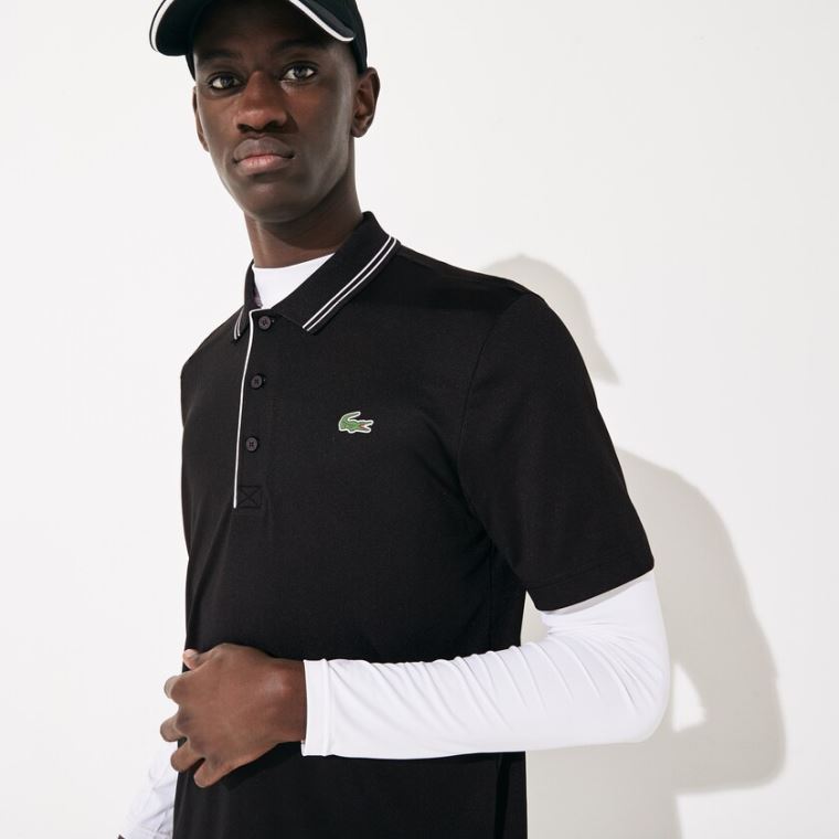 Lacoste SPORT Signature Nefes Alabilir Golf Polo Shirt Siyah Beyaz | nU1vYRnO