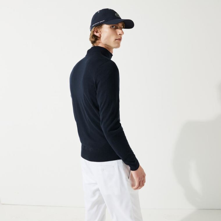 Lacoste SPORT Solid Nefes Alabilir Knit Zip Collar Golf Kazak Lacivert Mavi | 2aECK6Xg