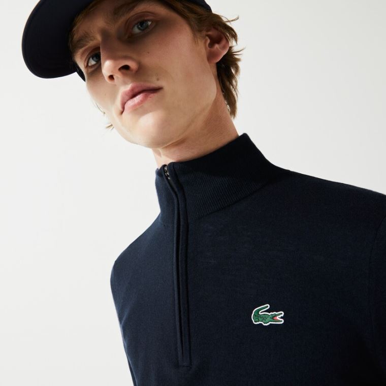 Lacoste SPORT Solid Nefes Alabilir Knit Zip Collar Golf Kazak Lacivert Mavi | 2aECK6Xg