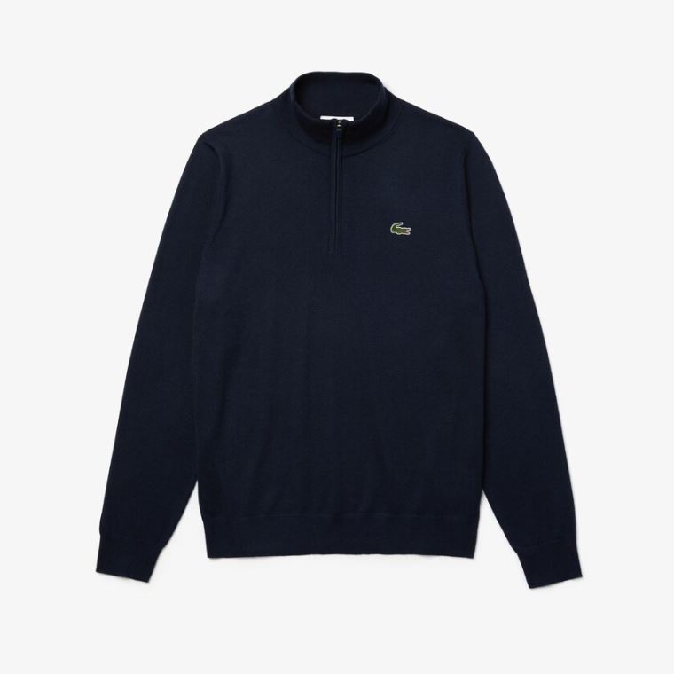 Lacoste SPORT Solid Nefes Alabilir Knit Zip Collar Golf Kazak Lacivert Mavi | 2aECK6Xg