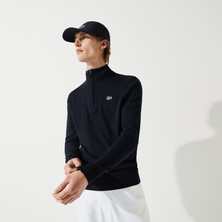 Lacoste SPORT Solid Nefes Alabilir Knit Zip Collar Golf Kazak Lacivert Mavi | 2aECK6Xg