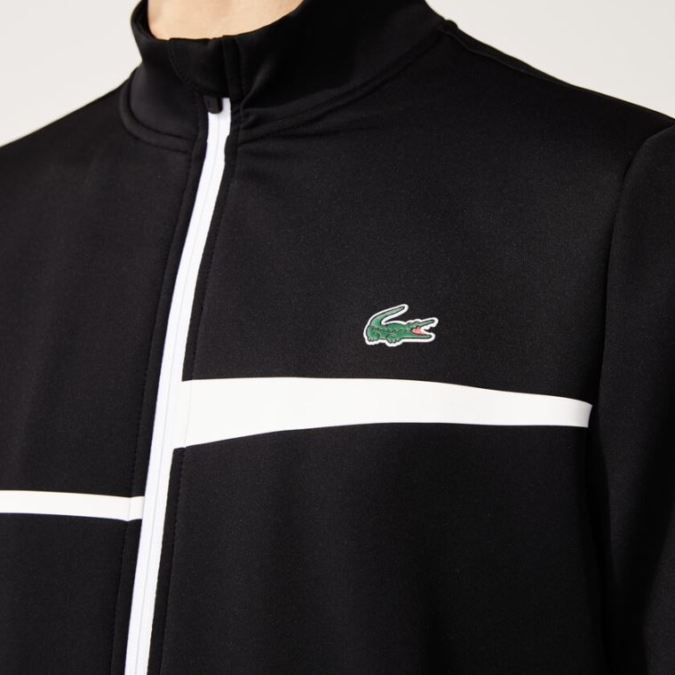 Lacoste SPORT Stand-Up Collar Zip Tenis Sweatshirt Siyah Beyaz | 6Hf4sp7f