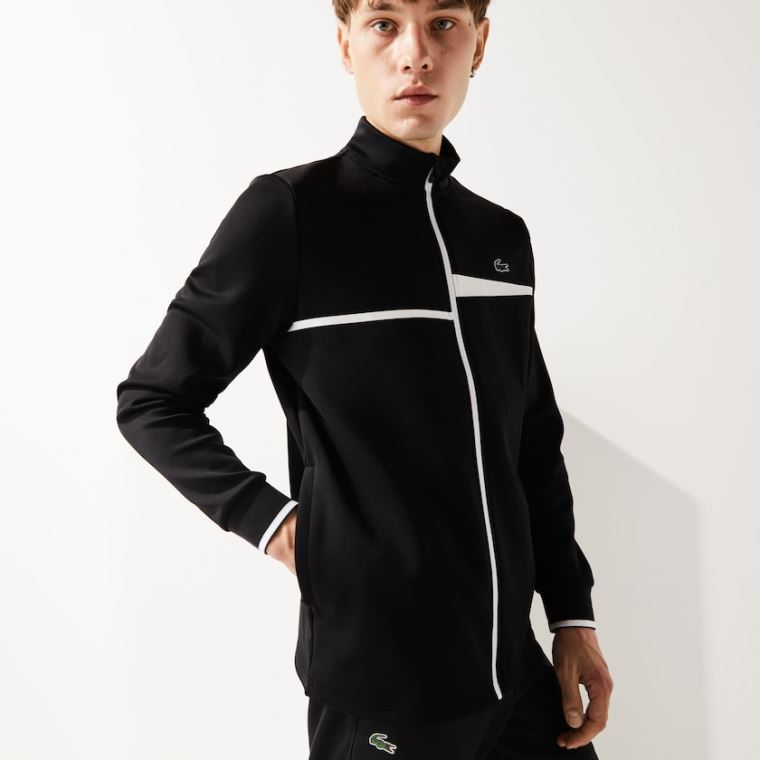 Lacoste SPORT Stand-Up Collar Zip Tenis Sweatshirt Siyah Beyaz | 6Hf4sp7f