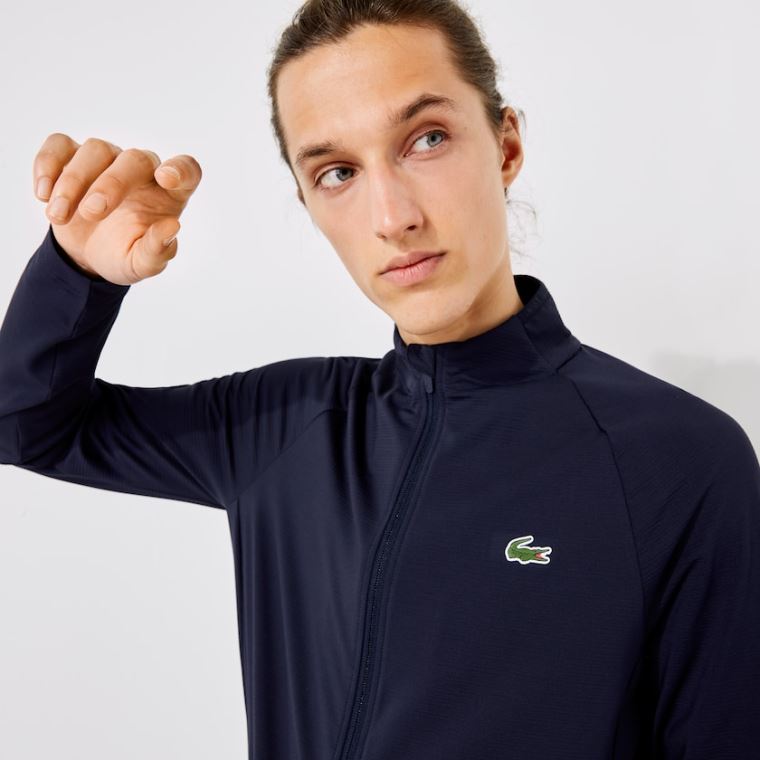 Lacoste SPORT Stretch Ergonomic Zippered Golf Jacket Lacivert Mavi | JvaDBrVP