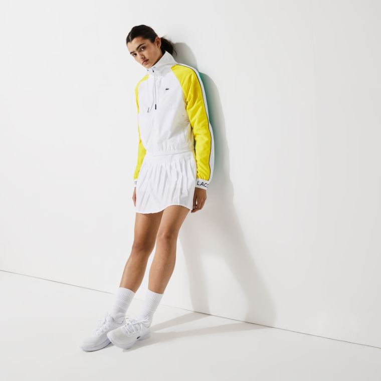 Lacoste SPORT Su-Resistant Zip Tenis Jacket Beyaz Yeşil Sarı Lacivert Mavi | ObpXoQDf