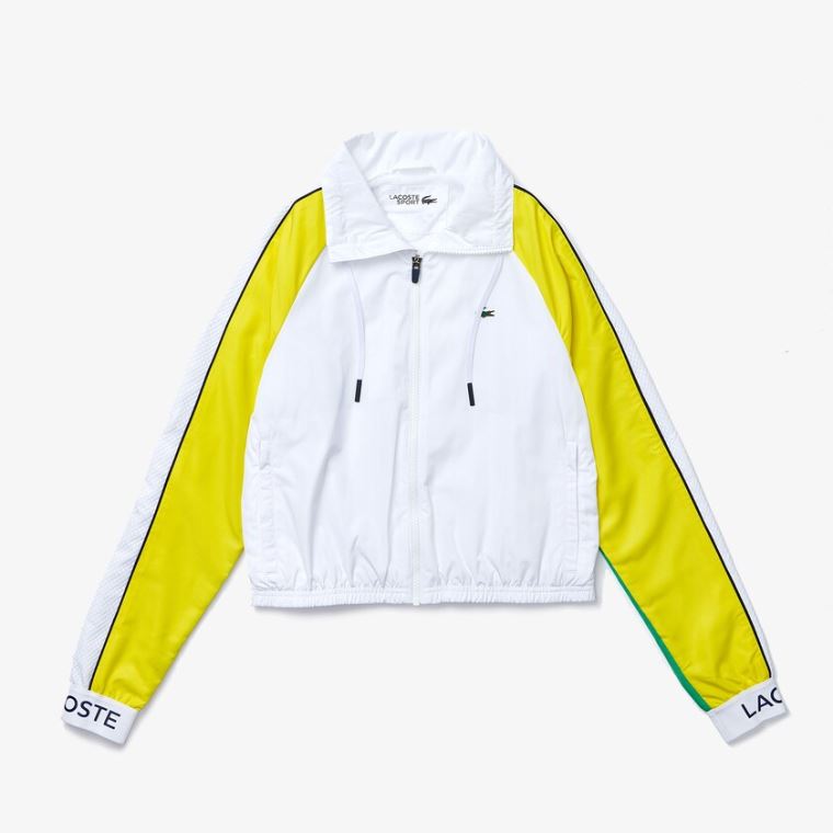 Lacoste SPORT Su-Resistant Zip Tenis Jacket Beyaz Yeşil Sarı Lacivert Mavi | ObpXoQDf