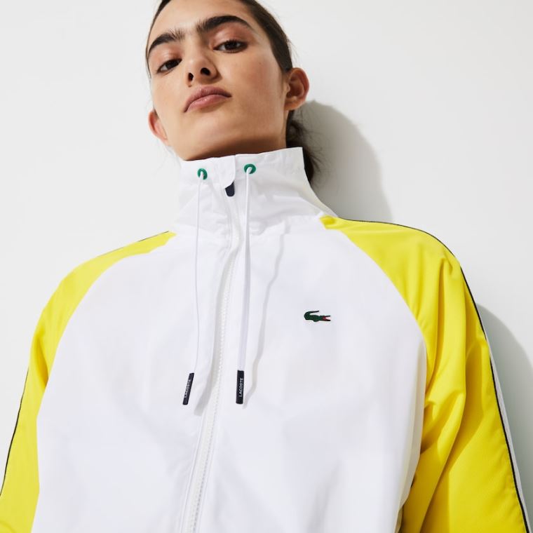 Lacoste SPORT Su-Resistant Zip Tenis Jacket Beyaz Yeşil Sarı Lacivert Mavi | ObpXoQDf