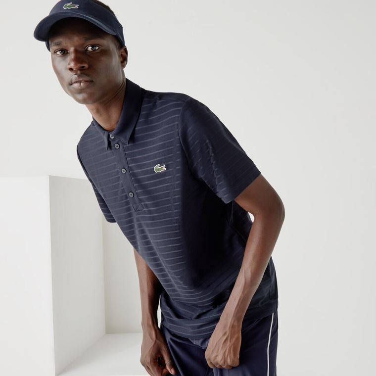 Lacoste SPORT Textured Nefes Alabilir Golf Polo Shirt Lacivert Mavi | ndqHtLMS