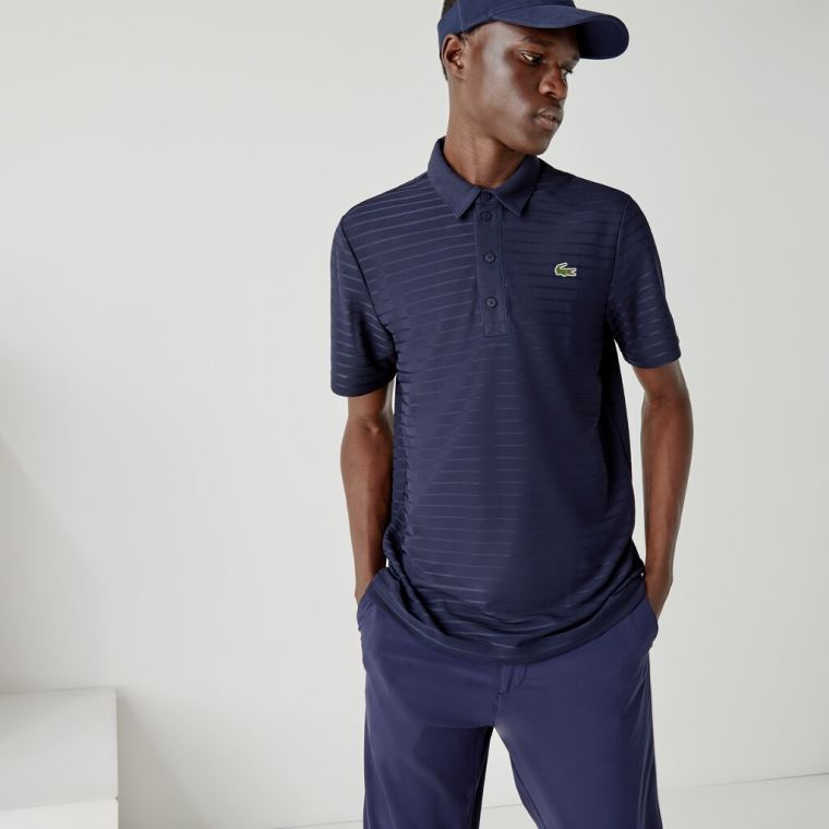 Lacoste SPORT Textured Nefes Alabilir Golf Polo Shirt Lacivert Mavi | ndqHtLMS