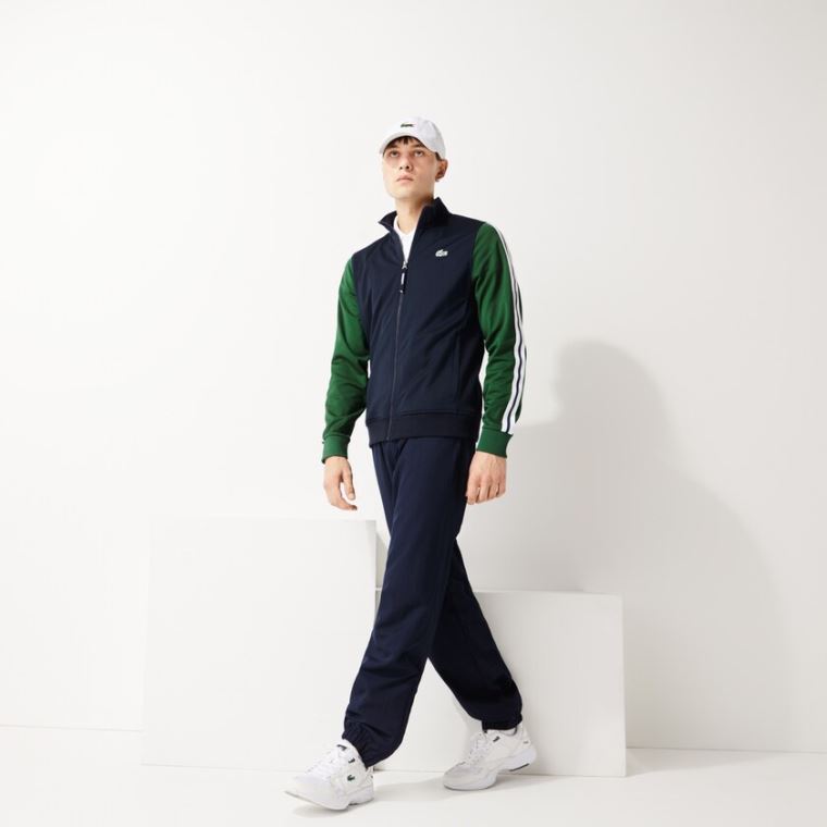 Lacoste SPORT Two-Tone Technical Piqué Zip Sweatshirt Lacivert Mavi Yeşil | eOruxLYH