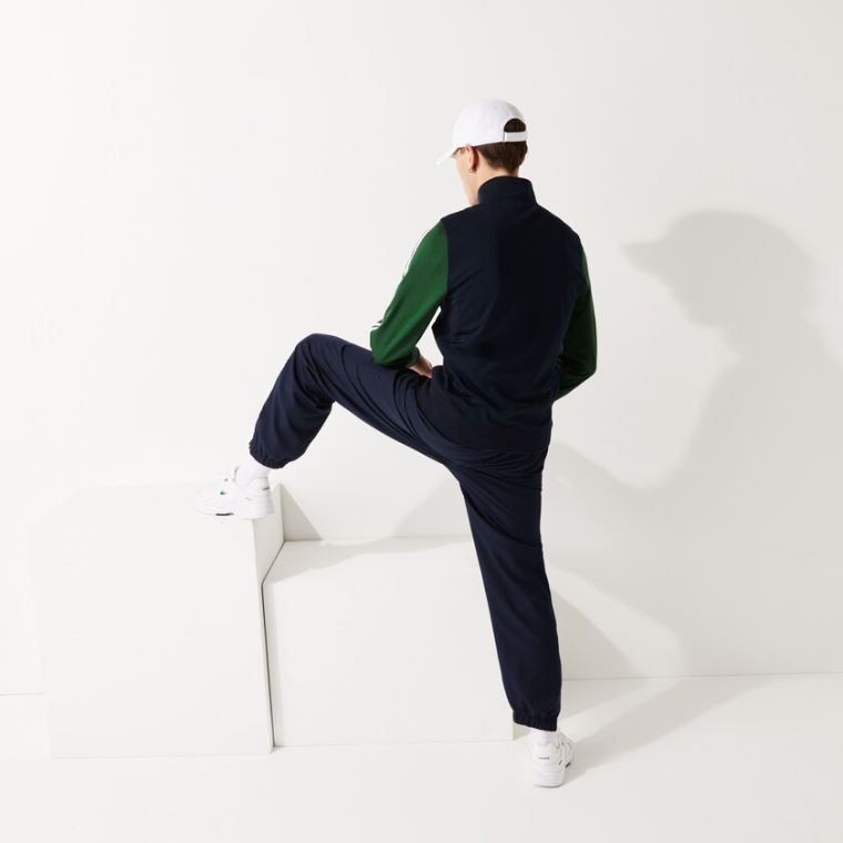 Lacoste SPORT Two-Tone Technical Piqué Zip Sweatshirt Lacivert Mavi Yeşil | eOruxLYH