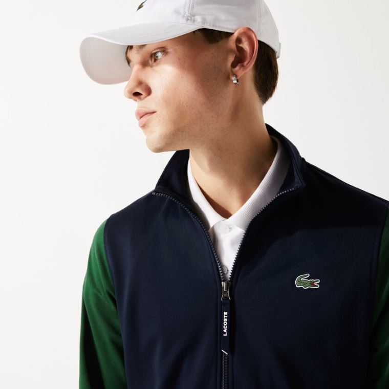 Lacoste SPORT Two-Tone Technical Piqué Zip Sweatshirt Lacivert Mavi Yeşil | eOruxLYH