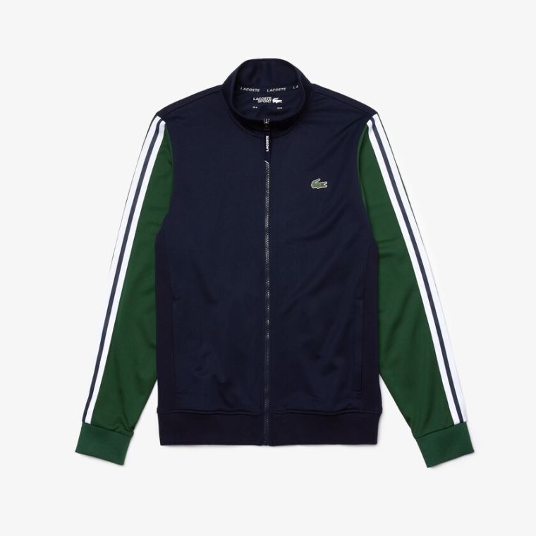 Lacoste SPORT Two-Tone Technical Piqué Zip Sweatshirt Lacivert Mavi Yeşil | eOruxLYH